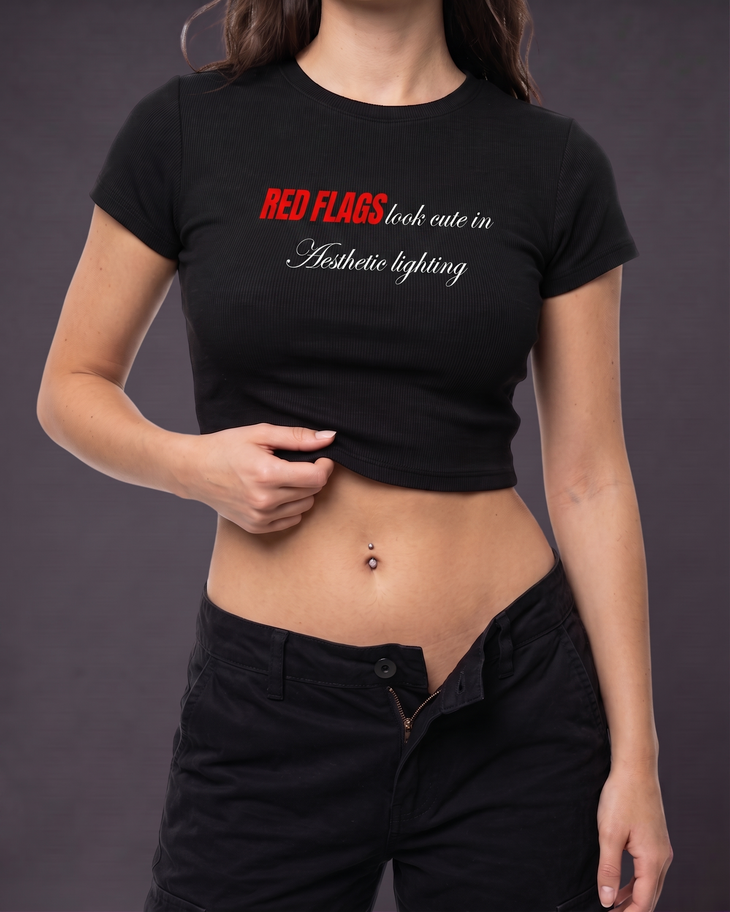 RED FLAGS LOOK CUTE IN AESTHETIC LIGHTING - Crop Top