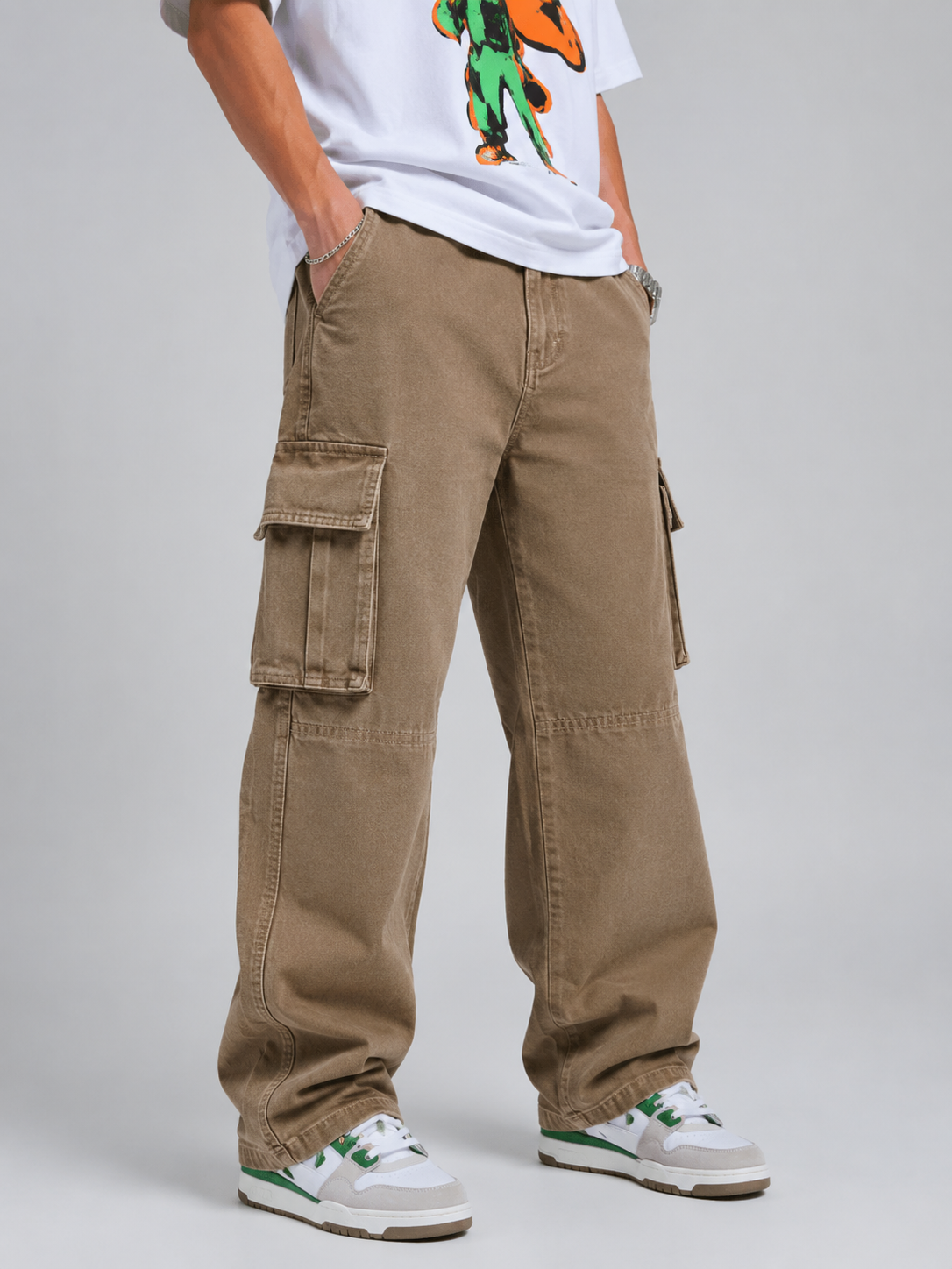 Sandstone – Baggy Straight Cargo Jeans