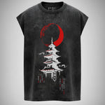 The Crimson Pagoda - Anime Acid Wash Oversized Tank