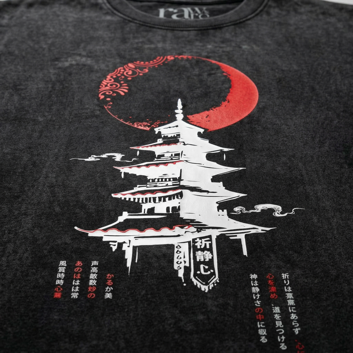 The Crimson Pagoda - Anime Acid Wash Oversized Tank