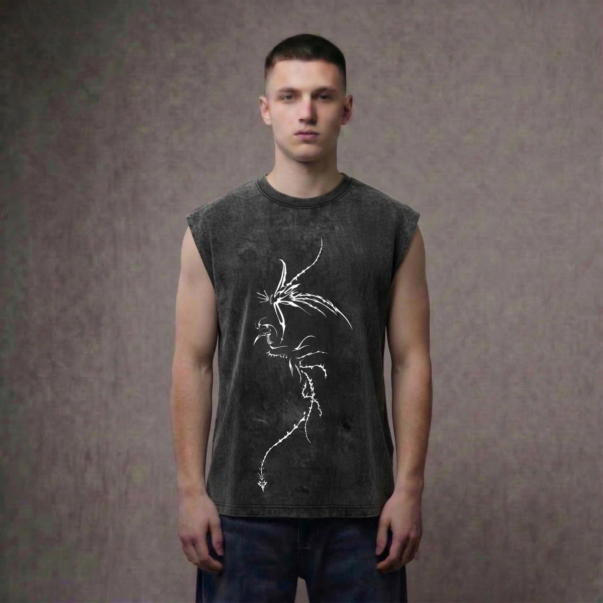 Twin Dragons - Anime Acid Wash Oversized Tank