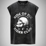 Ride or Die – Skull Biker Club Acid Wash Oversized Tank