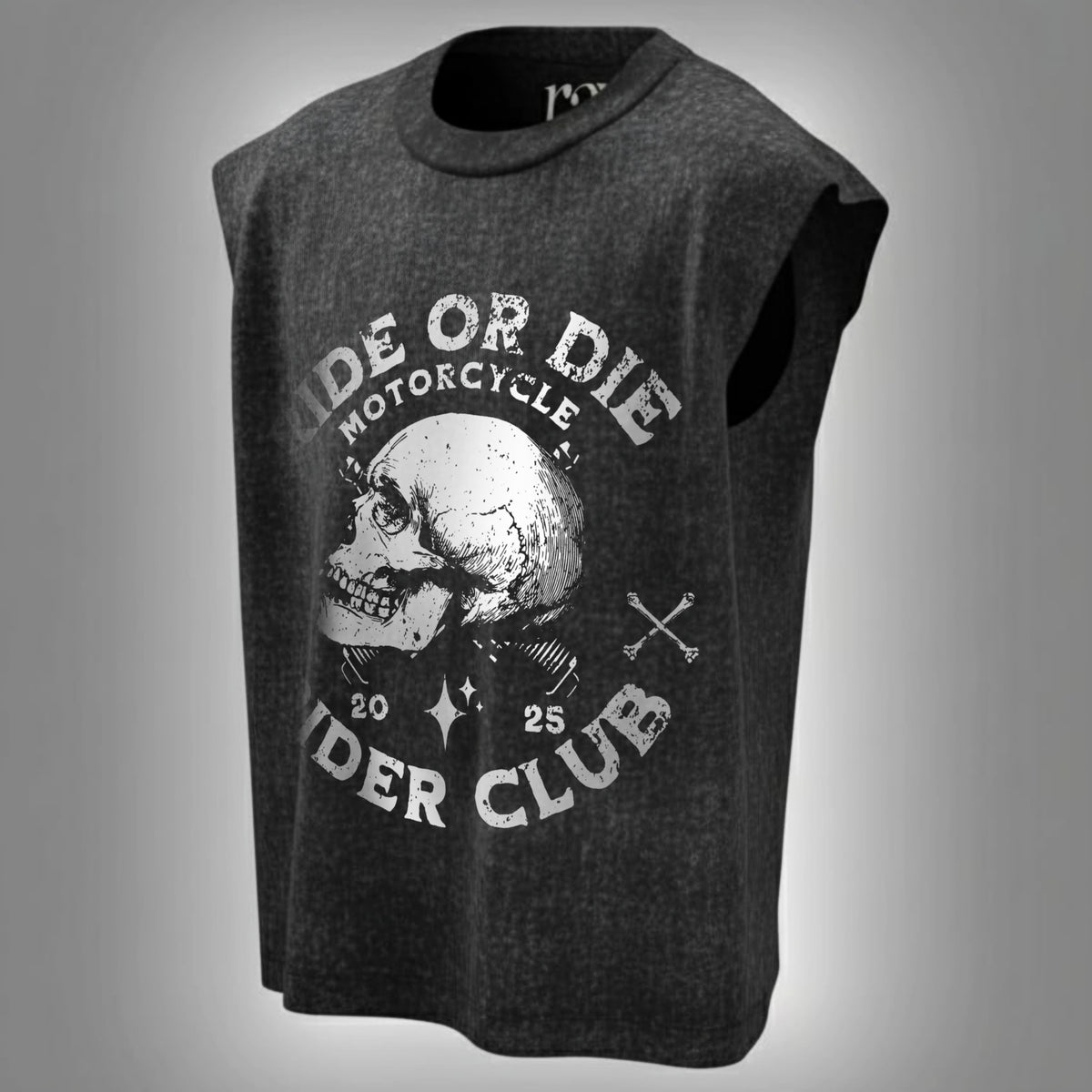 Ride or Die – Skull Biker Club Acid Wash Oversized Tank