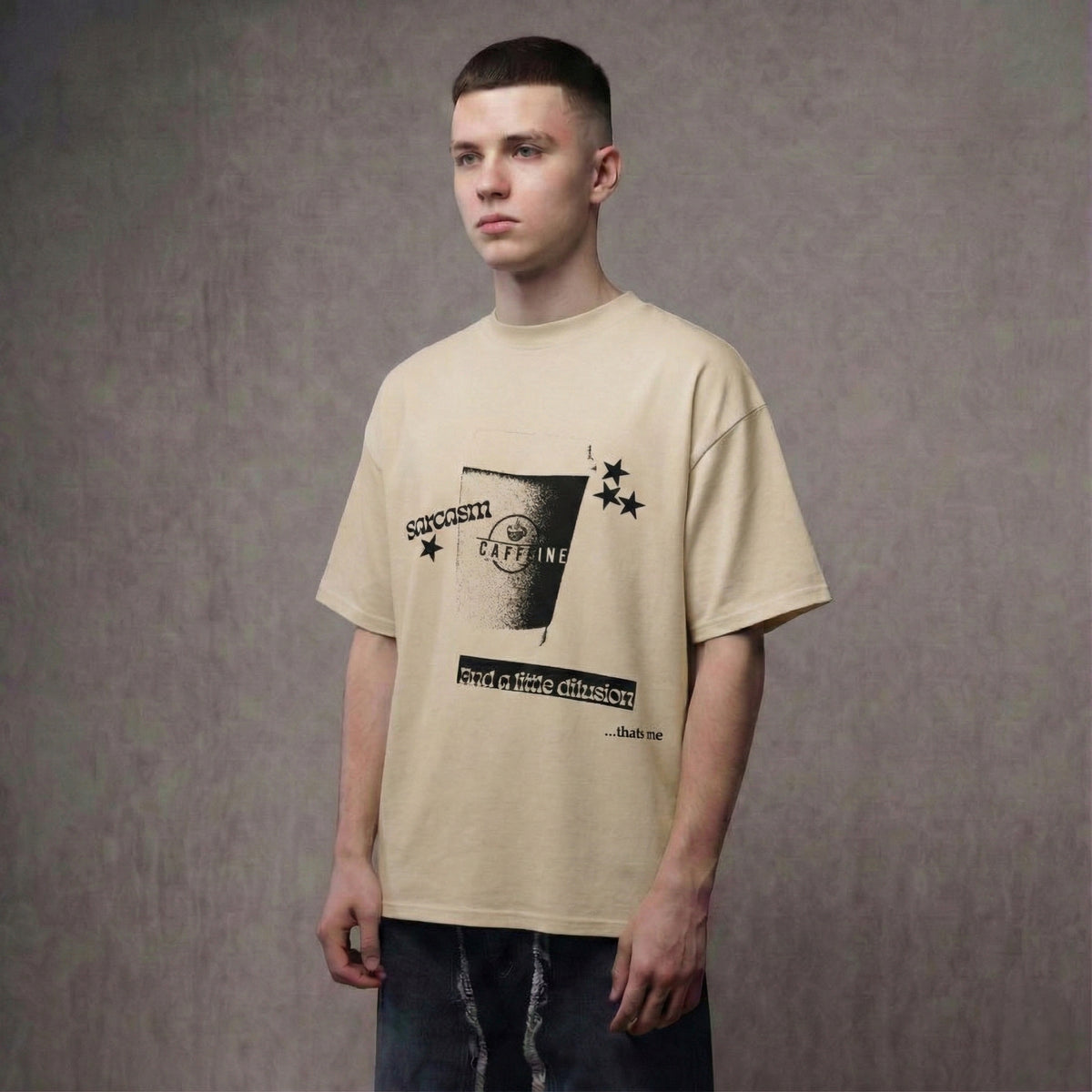 SARCASM, CAFFEINE & A LITTLE DELUSION – Oversized T-Shirt