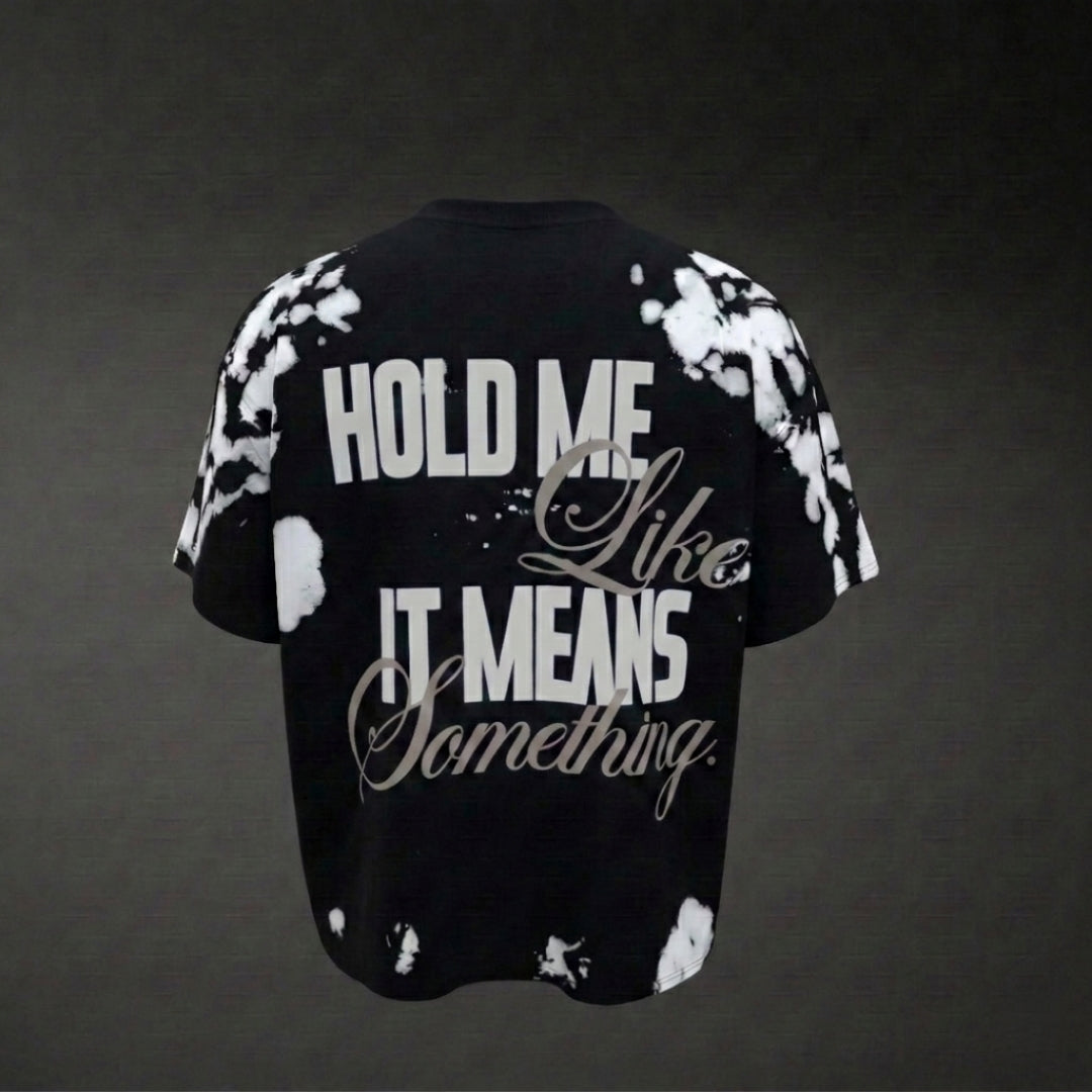 HOLD ME  – Blast Wash Oversized Puff Print T-Shirt