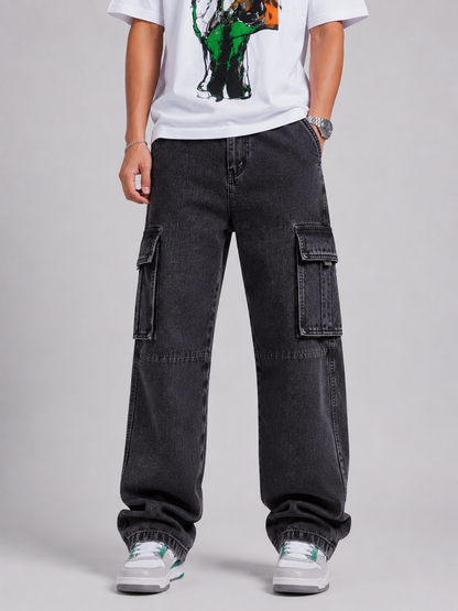 Urban Black – Baggy Straight Cargo Jeans