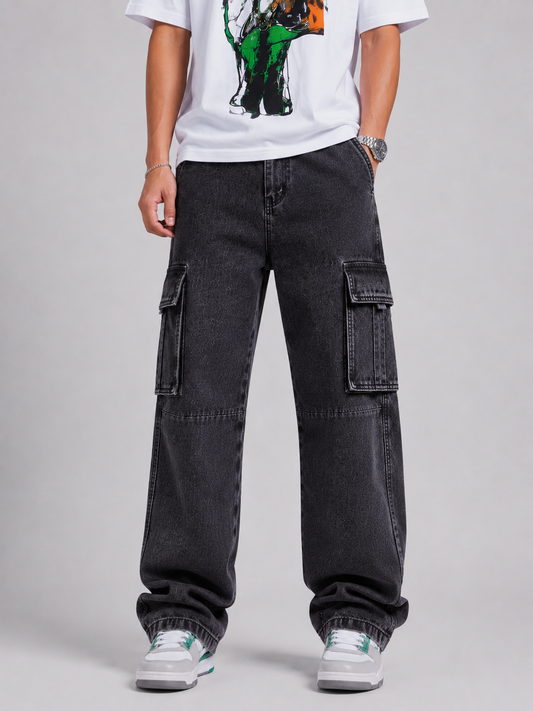 Urban Black – Baggy Straight Cargo Jeans
