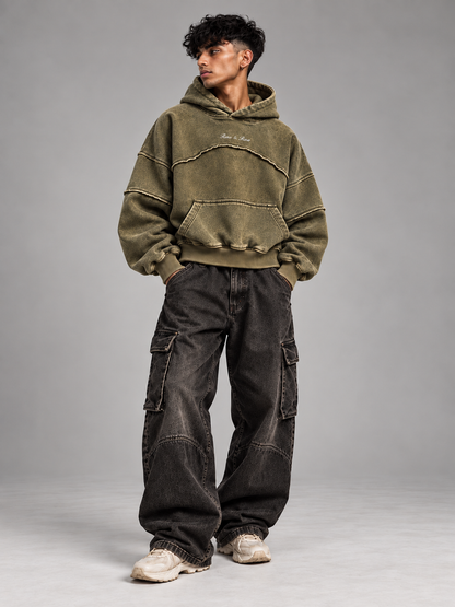 Olive Relic - Washed Olive 400 GSM Cropped Hoodie
