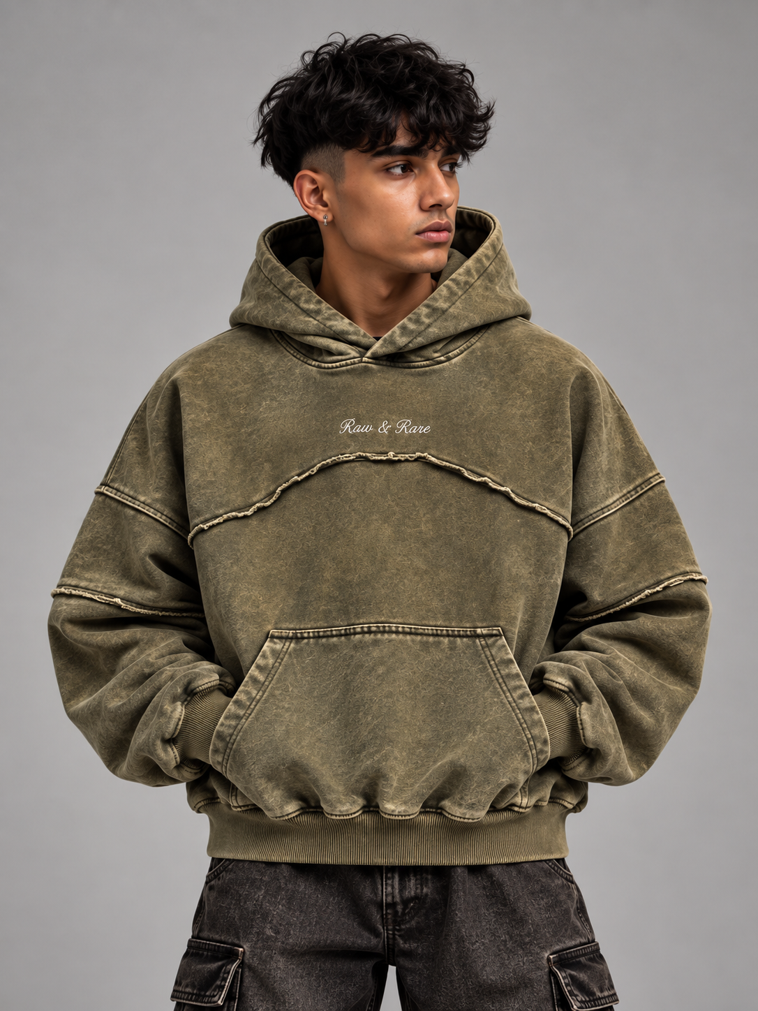 Olive Relic - Washed Olive 400 GSM Cropped Hoodie