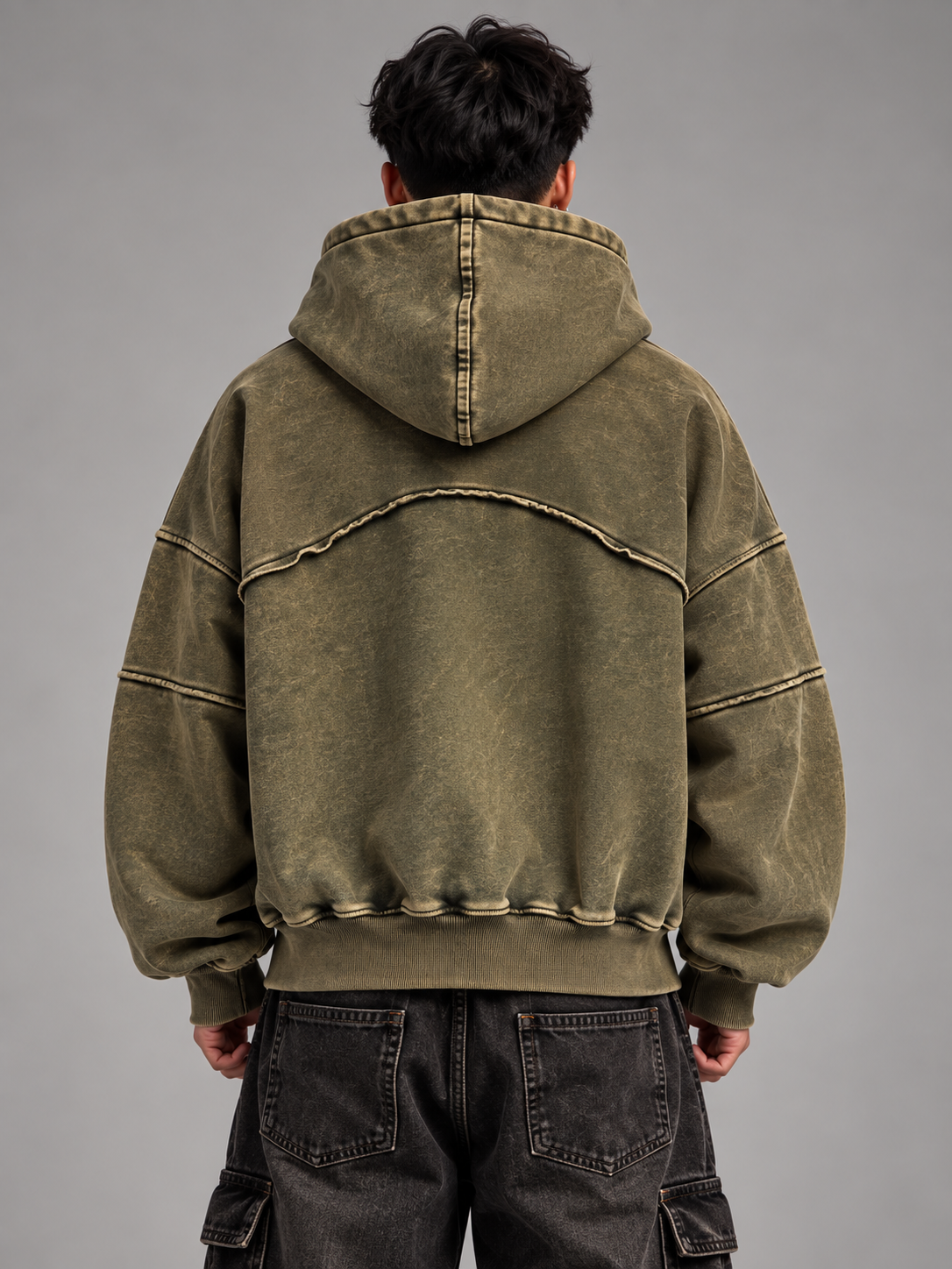 Olive Relic - Washed Olive 400 GSM Cropped Hoodie