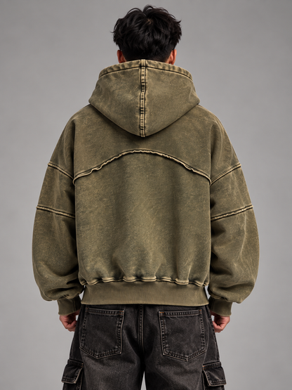 Olive Relic - Washed Olive 400 GSM Cropped Hoodie