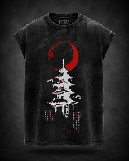 The Crimson Pagoda - Anime Acid Wash Oversized Tank