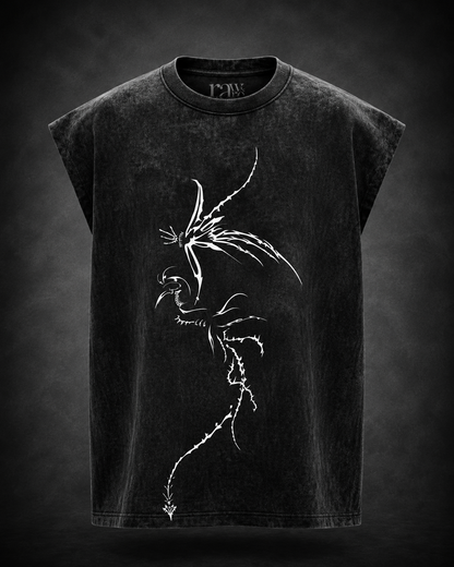 Twin Dragons - Anime Acid Wash Oversized Tank