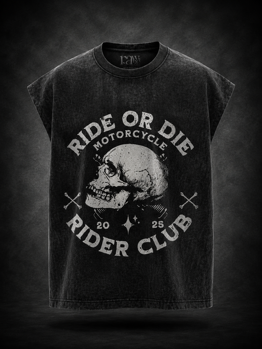Ride or Die – Skull Biker Club Acid Wash Oversized Tank