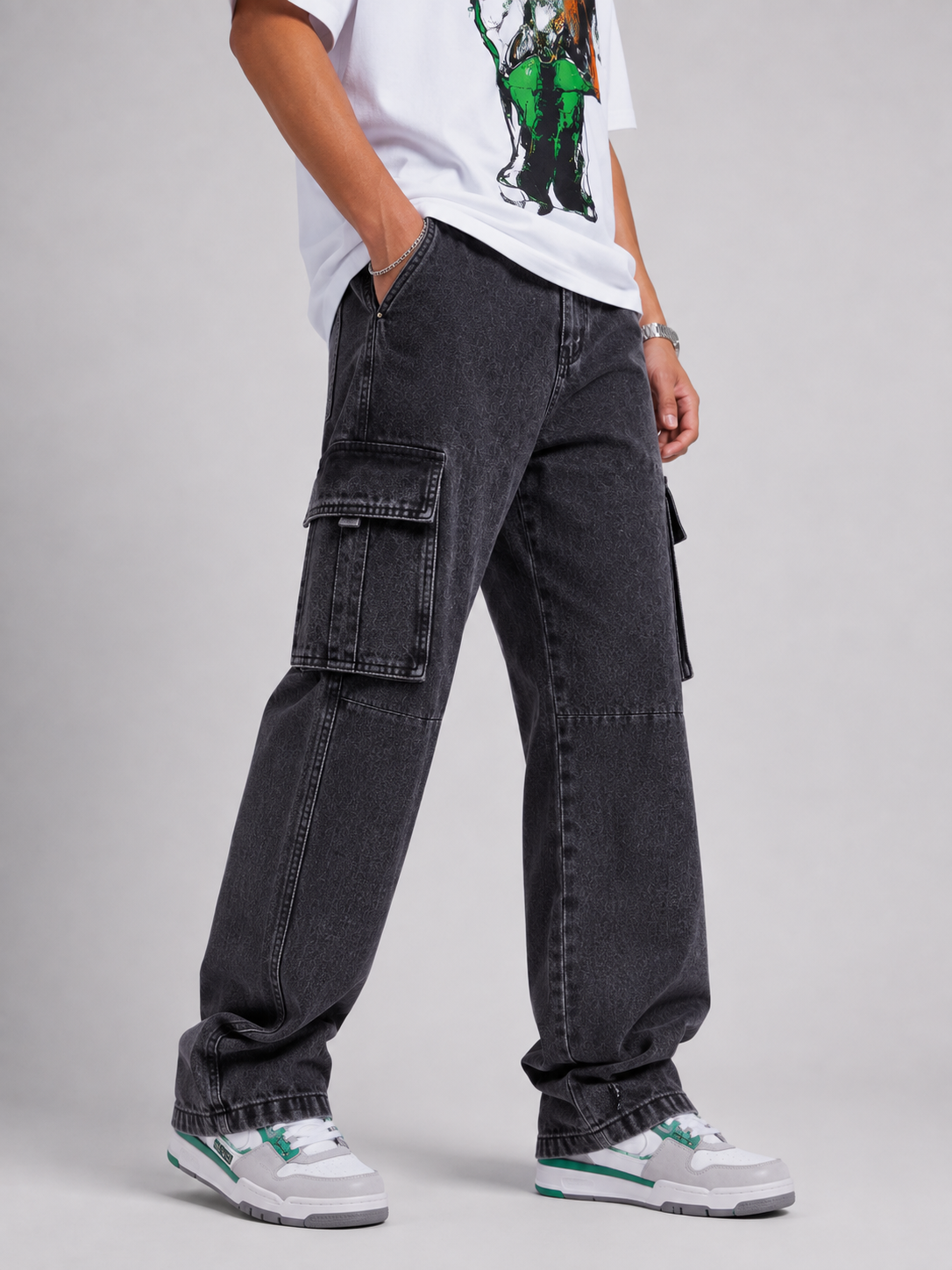 Urban Black – Baggy Straight Cargo Jeans