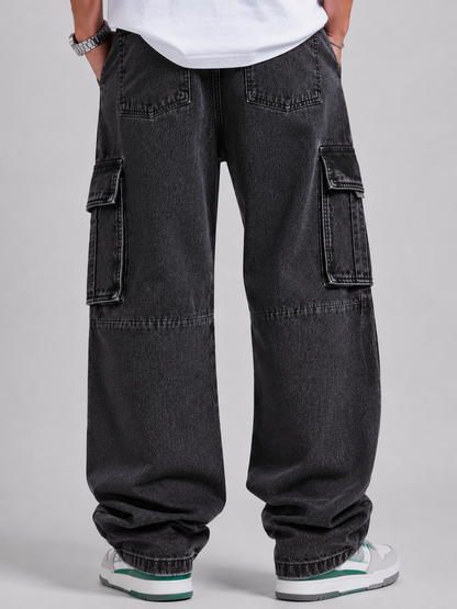 Urban Black – Baggy Straight Cargo Jeans