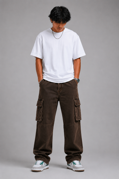 Earth Brown – Baggy Straight Cargo Jeans