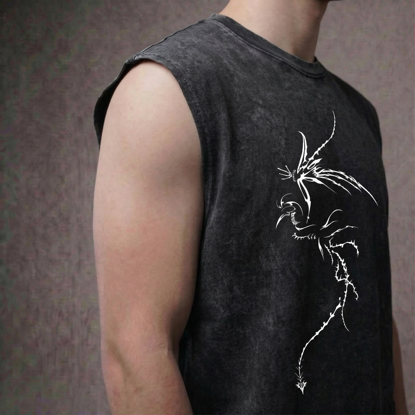 Twin Dragons - Anime Acid Wash Oversized Tank