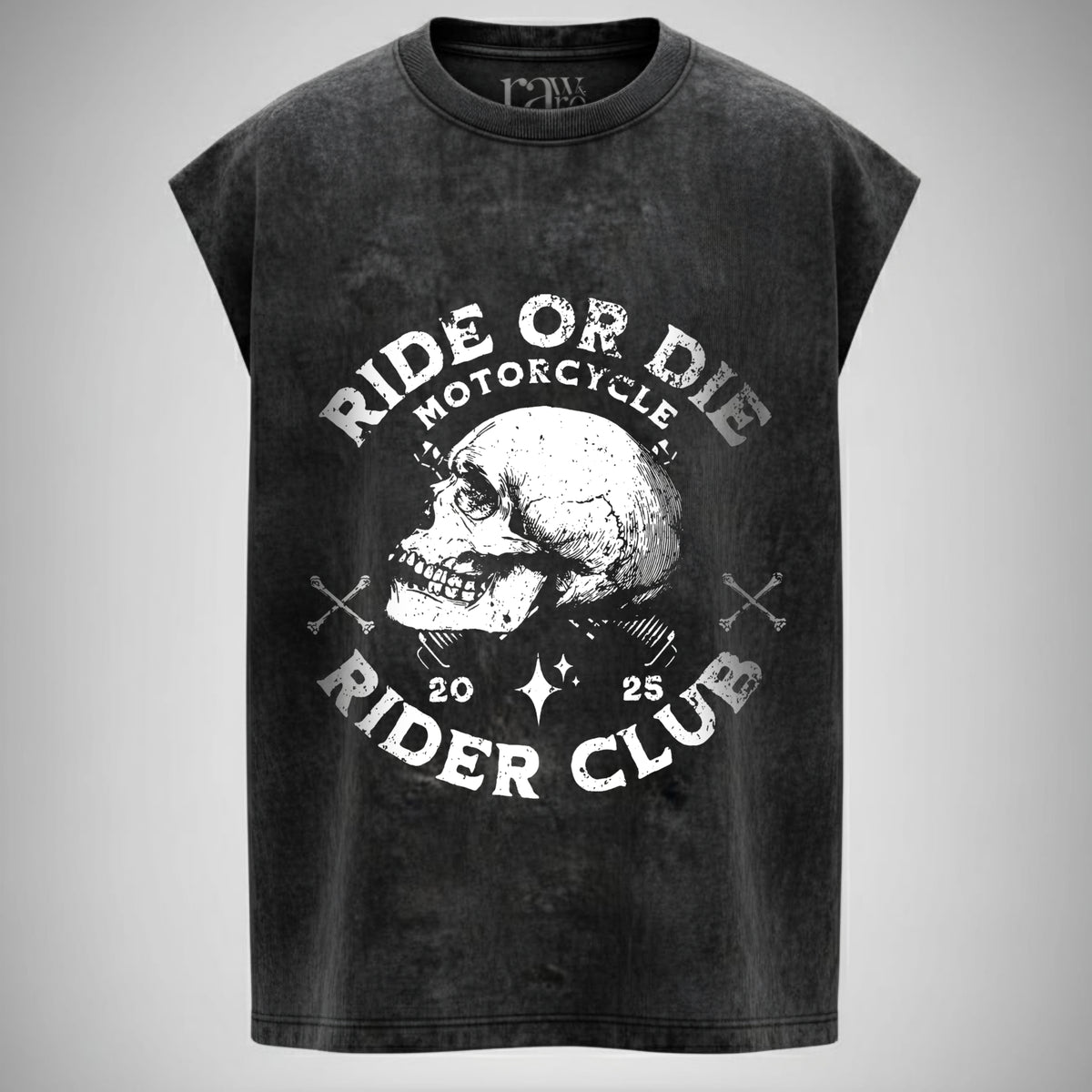 Ride or Die – Skull Biker Club Acid Wash Oversized Tank