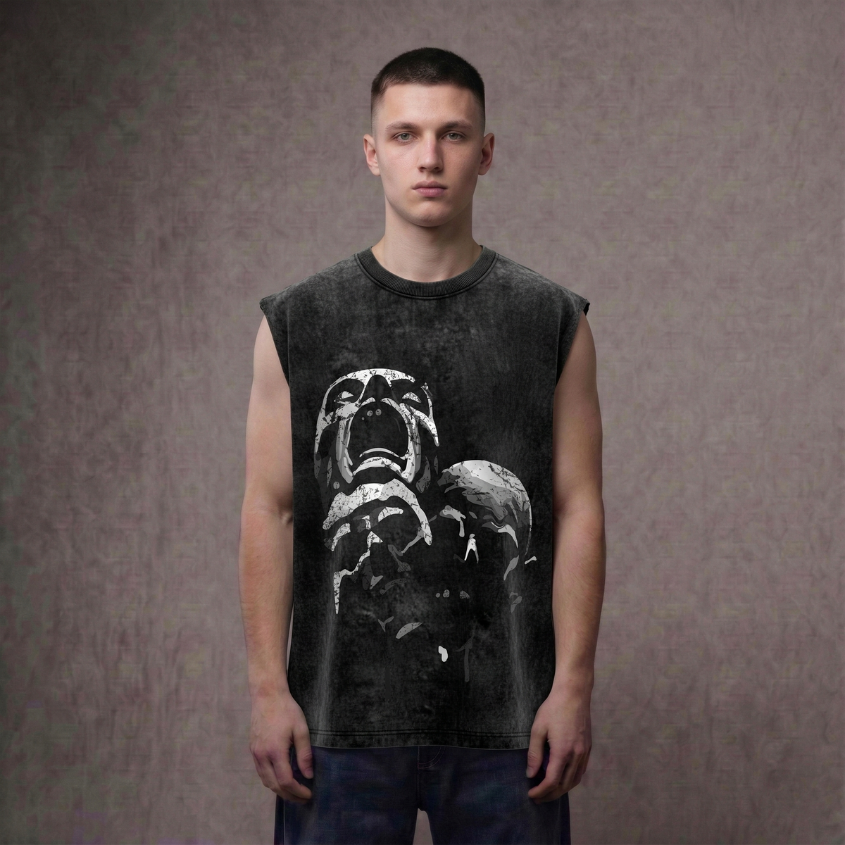 The Silent Scream -Anime Acid Wash Oversized Tank